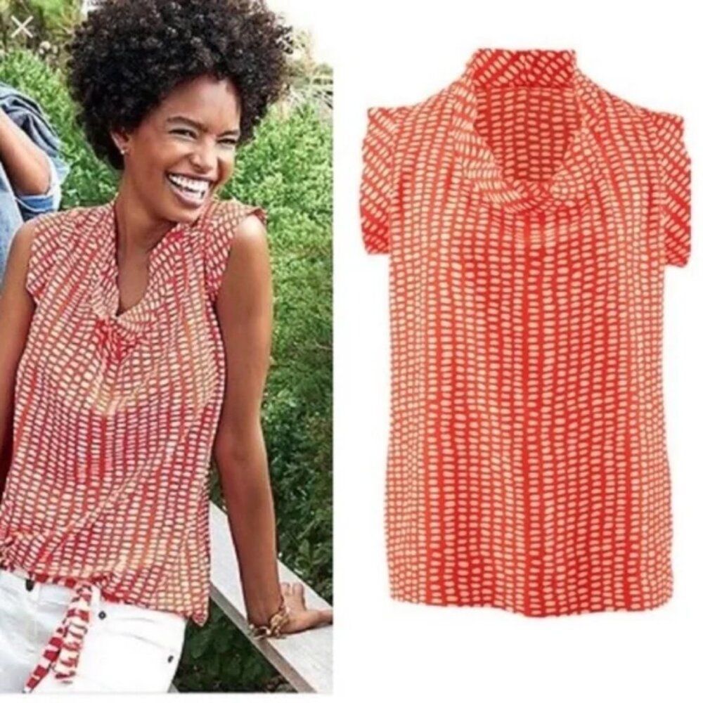 CAbi Madeleine Sleeveless Large Red White Geometric Print Blouse #294 Office